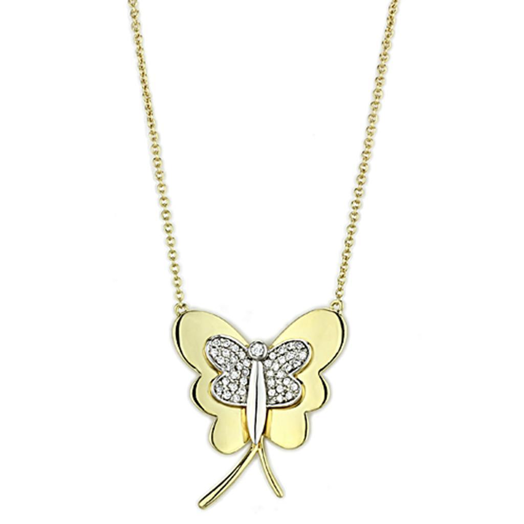 JCE459 Gold+Rhodium Brass Necklace with AAA Grade CZ  in Clear