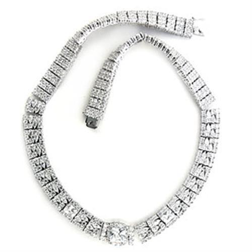 JCE410 Rhodium Brass Necklace with AAA Grade CZ  in Clear
