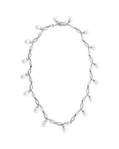 JCE420 Rhodium 925 Sterling Silver Necklace with Synthetic Pearl in White