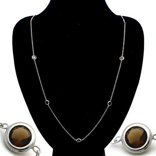 JCE1929 Imitation Rhodium Brass Necklace with Synthetic Synthetic Glass in Brown