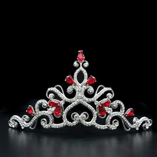 JCE2109 Imitation Rhodium Brass Tiaras & Hair Clip with Top Grade Crystal  in Ruby