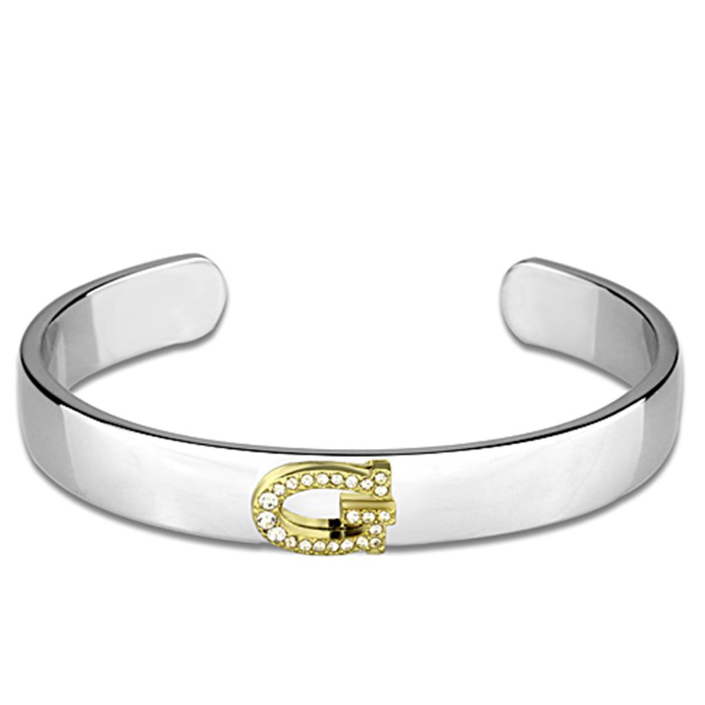 JCE3617 Reverse Two-Tone White Metal Bangle with Top Grade Crystal  in Clear