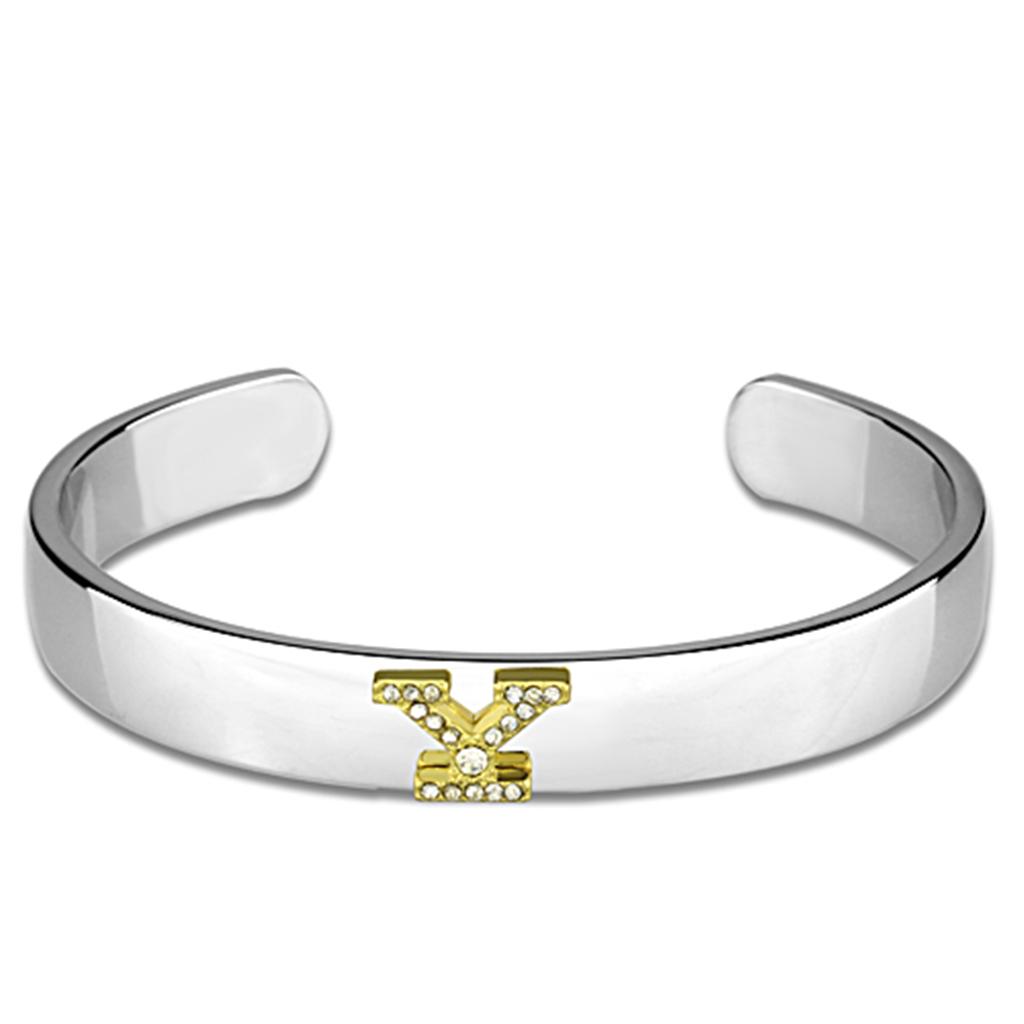 JCE3635 Reverse Two-Tone White Metal Bangle with Top Grade Crystal  in Clear