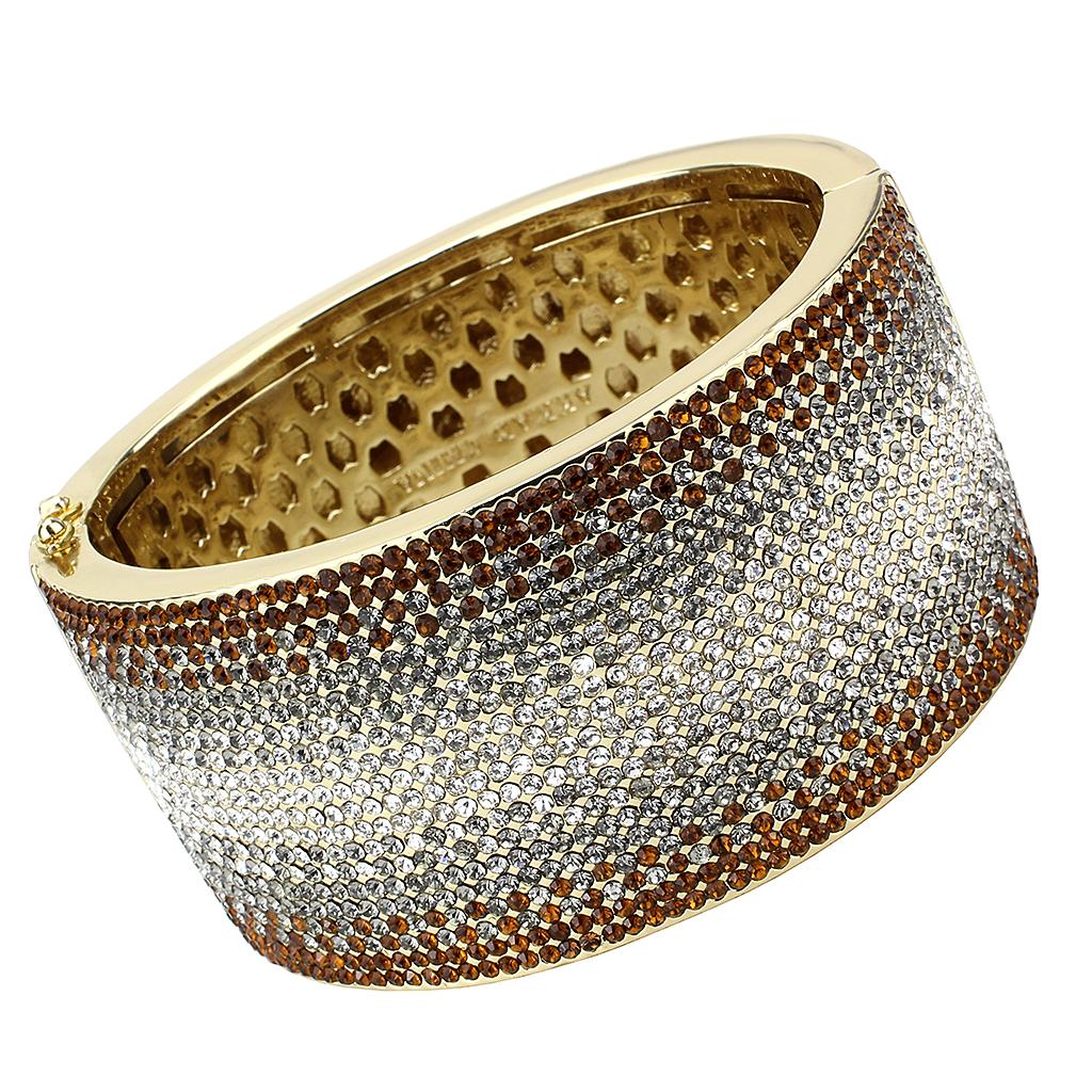 JCE4280 Gold Brass Bangle with Top Grade Crystal  in Multi Color