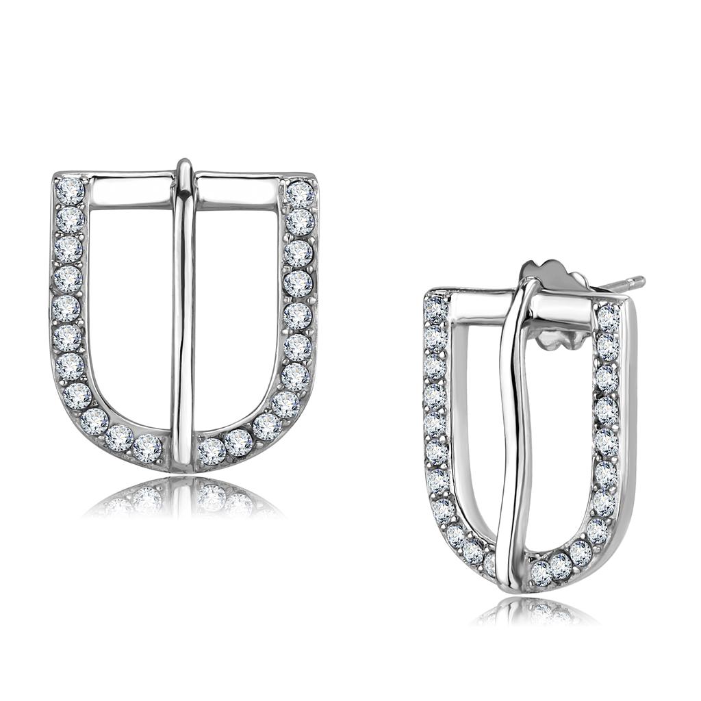 JCE3489 High polished (no plating) Stainless Steel Earrings with Top Grade Crystal  in Clear