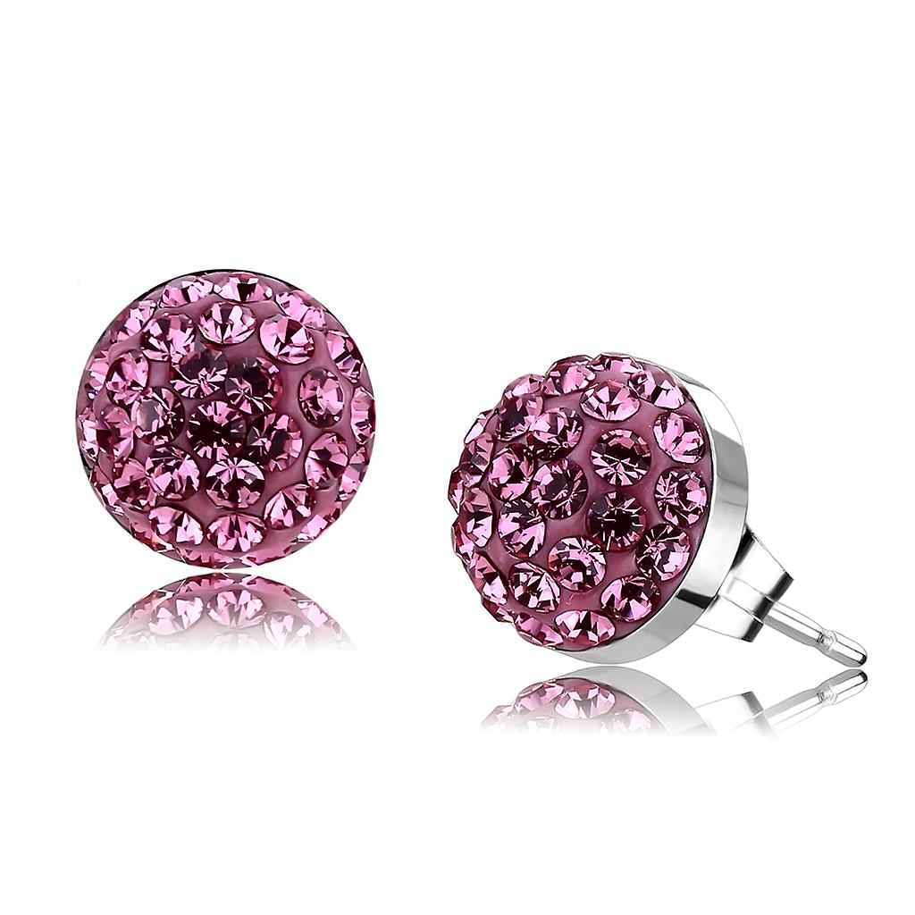JCE3553 High polished (no plating) Stainless Steel Earrings with Top Grade Crystal  in Rose
