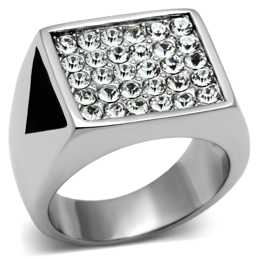 JCE707 High polished (no plating) Stainless Steel Ring with Top Grade Crystal  in Clear
