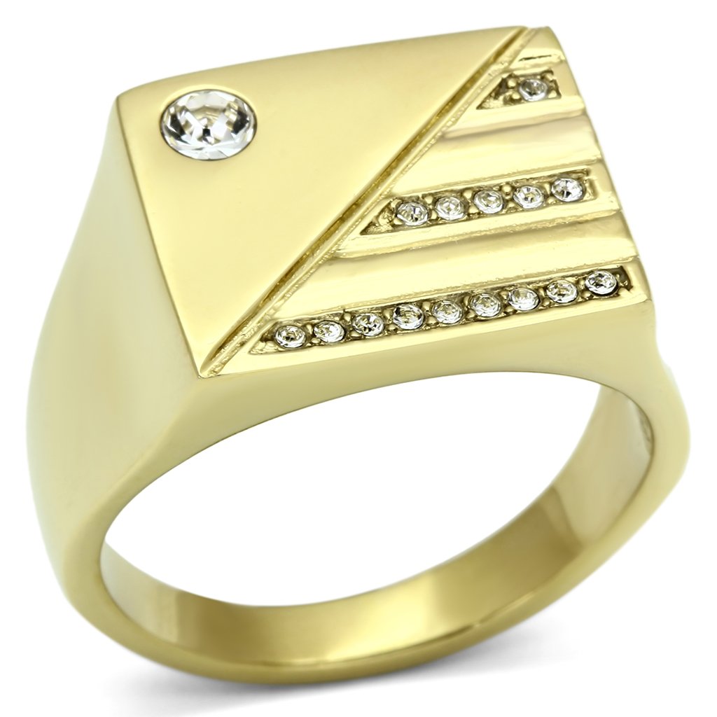JCE731 IP Gold(Ion Plating) Stainless Steel Ring with Top Grade Crystal  in Clear