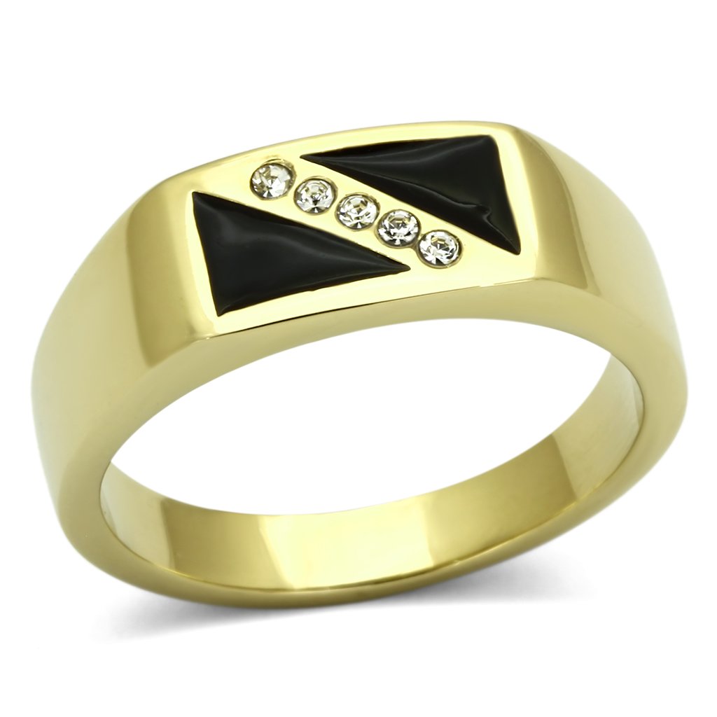 JCE775 IP Gold(Ion Plating) Stainless Steel Ring with Top Grade Crystal  in Clear