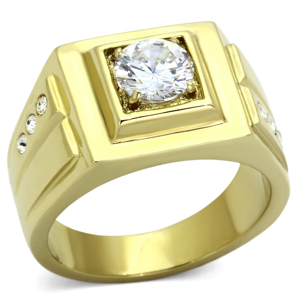 JCE791 IP Gold(Ion Plating) Stainless Steel Ring with AAA Grade CZ  in Clear