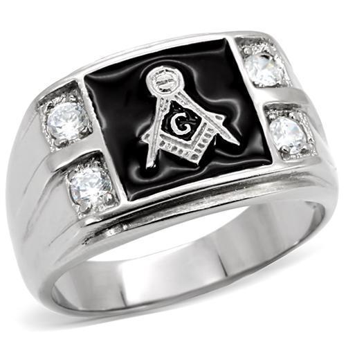 JCE8X031 High polished (no plating) Stainless Steel Ring with AAA Grade CZ  in Clear