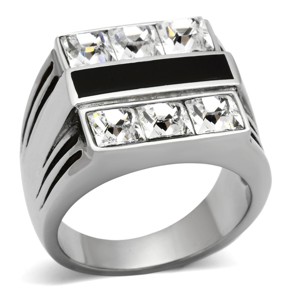 JCE920 High polished (no plating) Stainless Steel Ring with Top Grade Crystal  in Clear