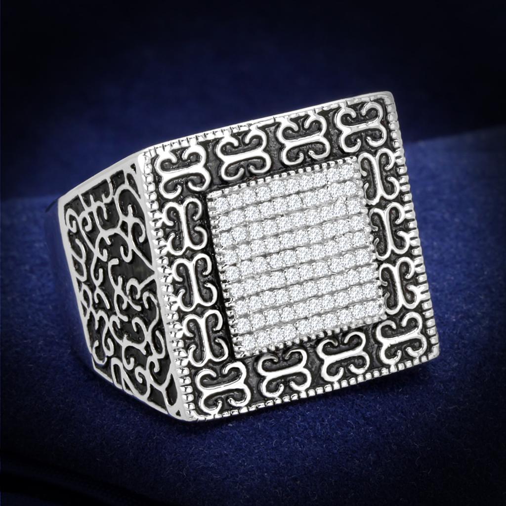 JCE221 Rhodium 925 Sterling Silver Ring with AAA Grade CZ  in Clear