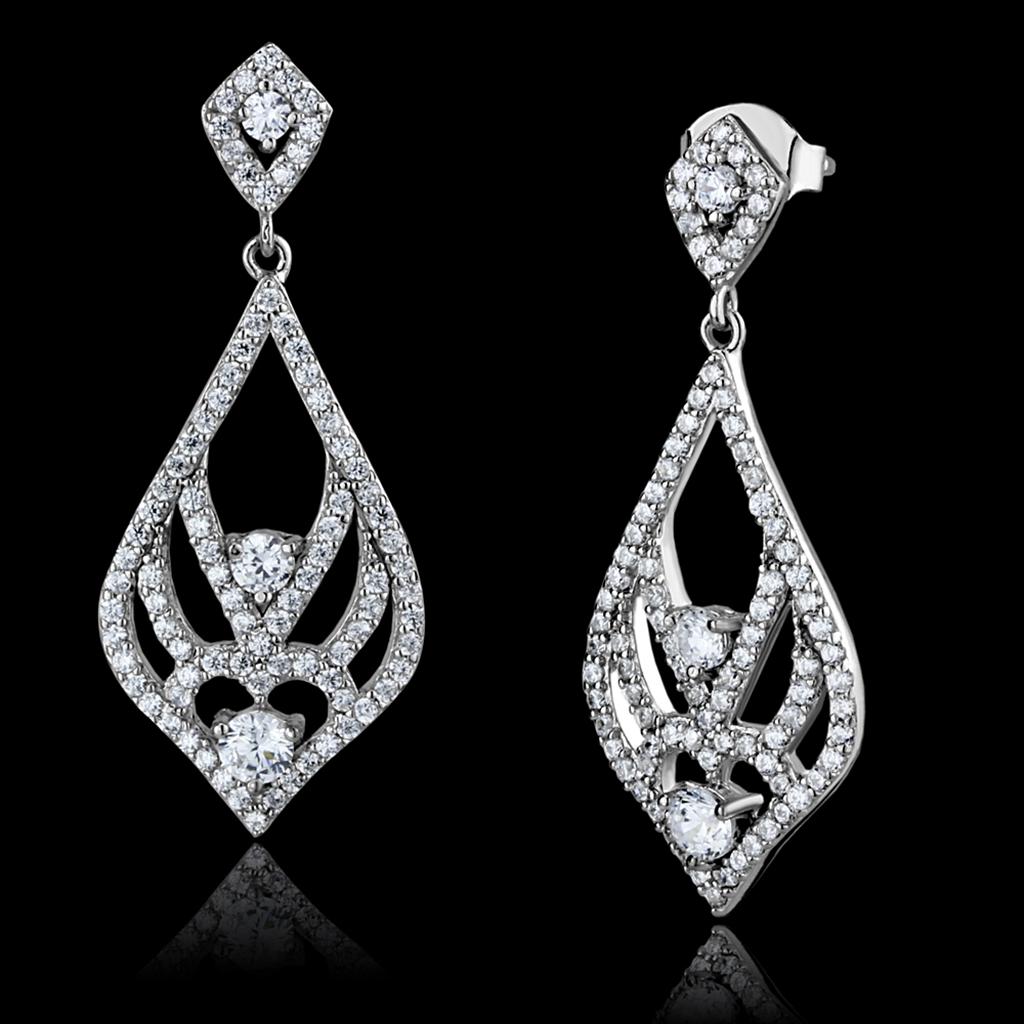 JCE497 Rhodium 925 Sterling Silver Earrings with AAA Grade CZ  in Clear
