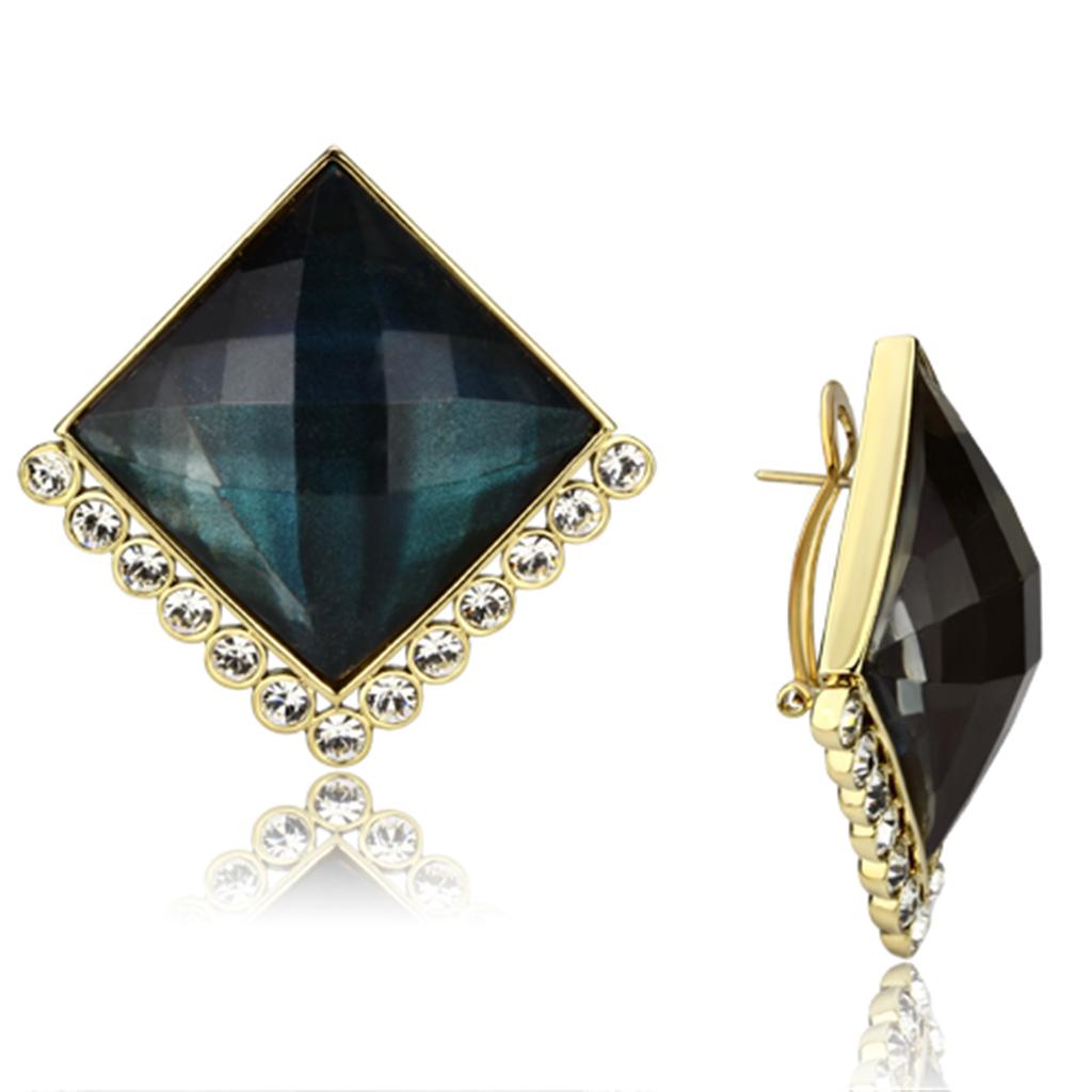 JCE064 IP Gold(Ion Plating) Brass Earrings with Synthetic Synthetic Stone in Tanzanite