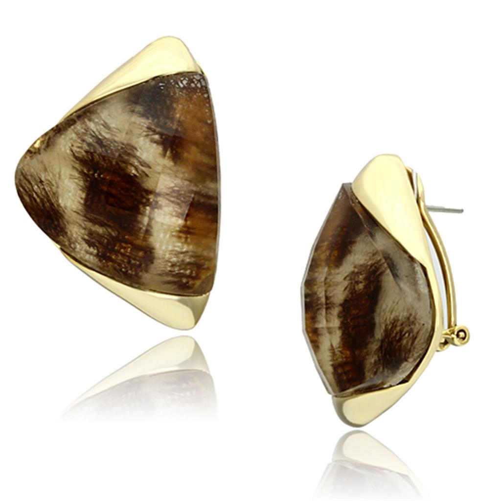 JCE077 IP Gold(Ion Plating) Brass Earrings with Synthetic Synthetic Stone in Animal pattern
