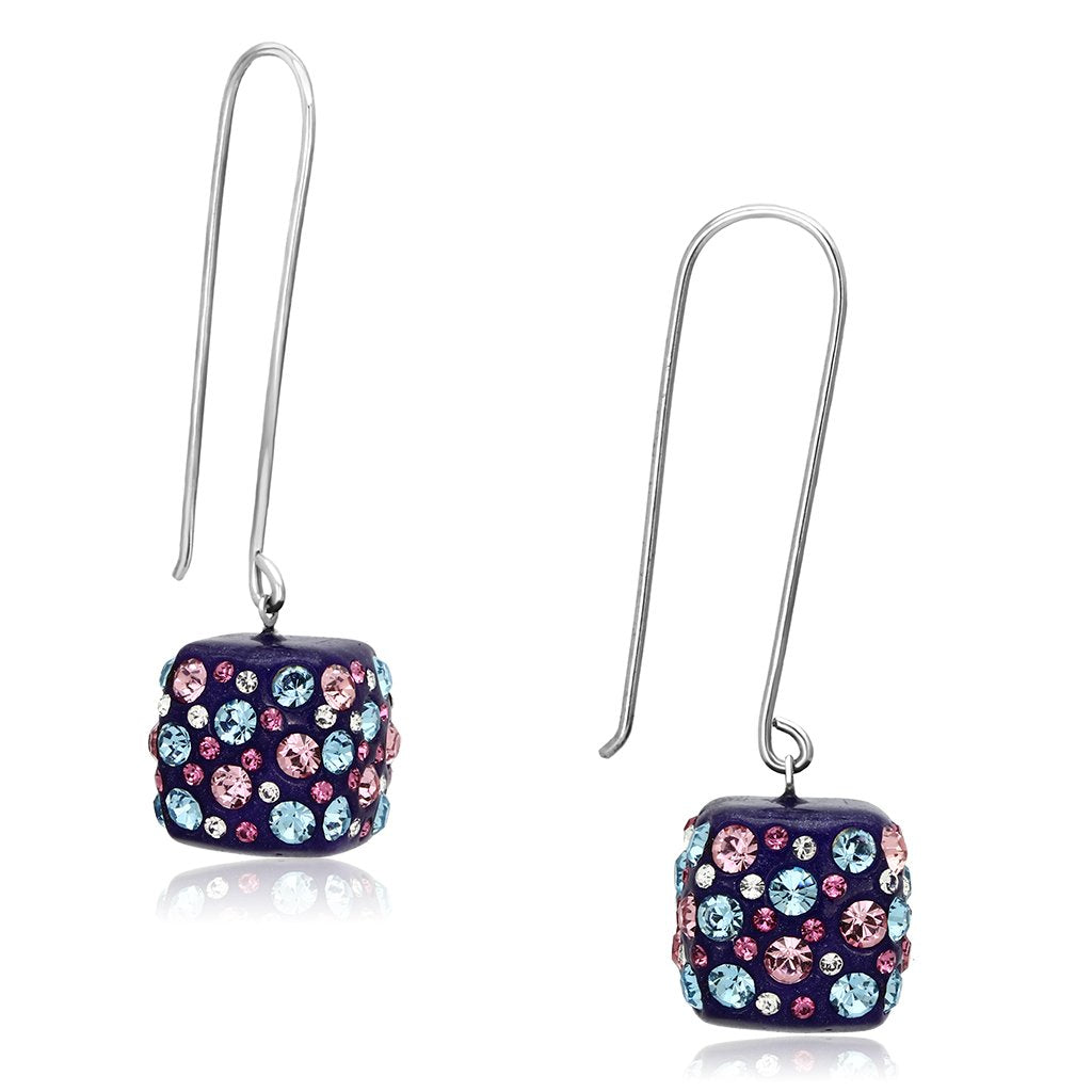 JCE089 High polished (no plating) Stainless Steel Earrings with Top Grade Crystal  in Multi Color